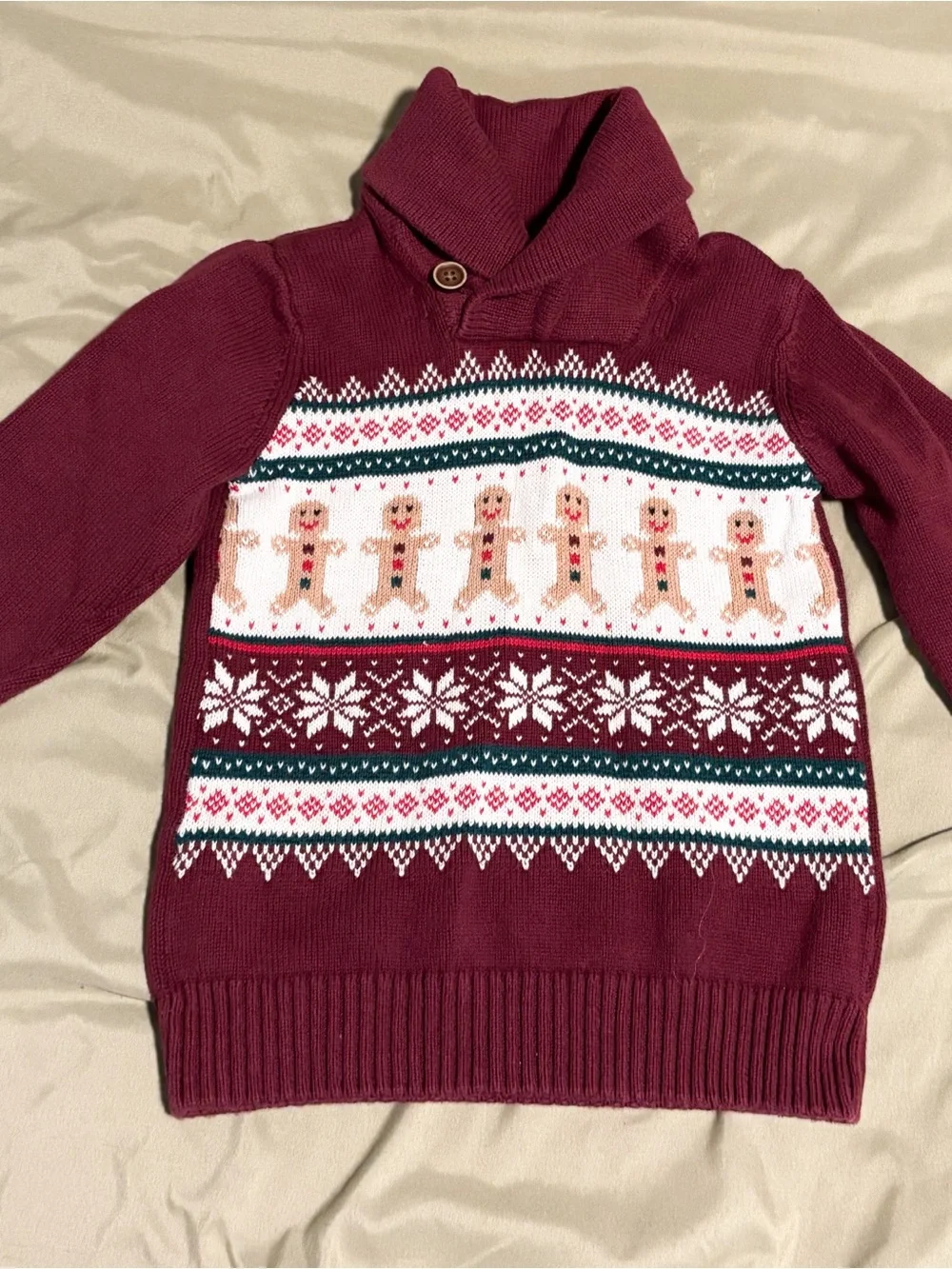 Gymboree/Children’s Place Maroon Gingerbread Fair Isle Shawl Collar Sweater